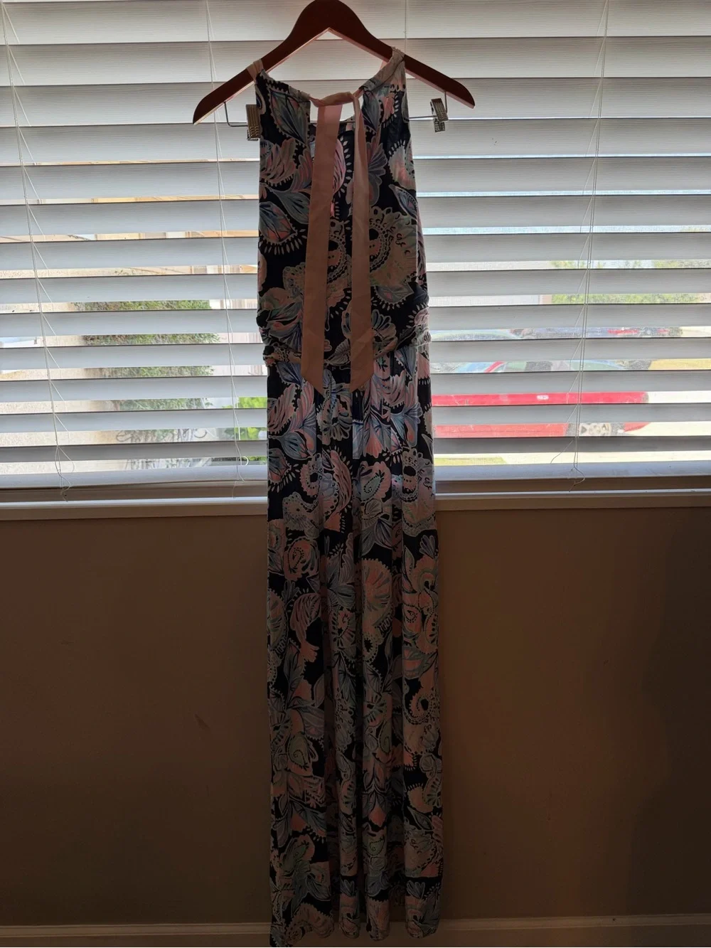 Lilly Pulitzer Navy Floral Halter Maxi Dress with Pastel Accents - Picture 6 of 7